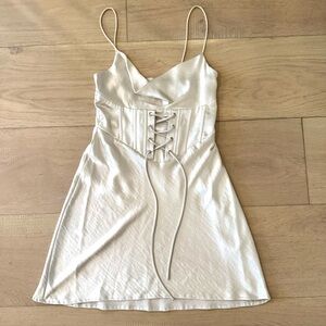 Champagne satin lace-up mini dress (size S)